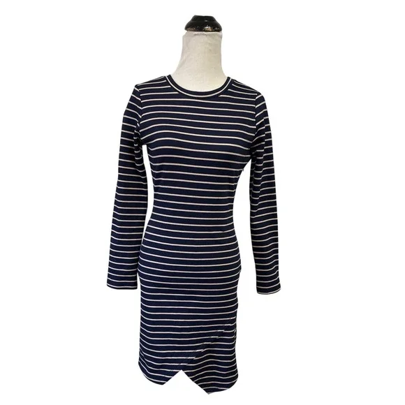 Iris Los Angeles Navy Striped Long Sleeve Tulip Hem Bodycon Dress Nautical M NWT - Picture 1 of 9